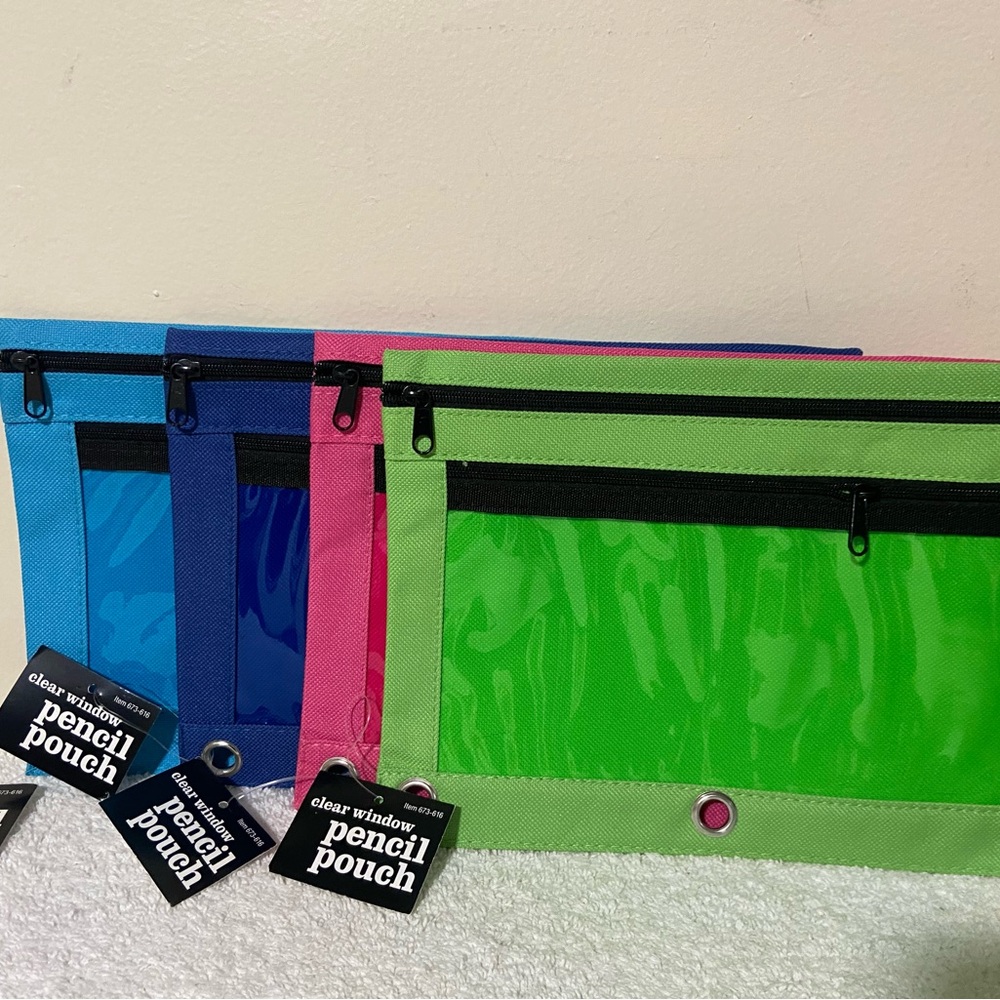 Clear Window Pencil Pouch Set - Blue, Pink, Green 4pk